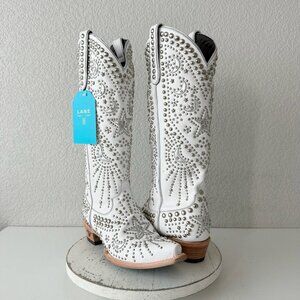 Lane SOLSTICE White Cowboy Boots Studded Western Tall Snip Toe Womens Size 11